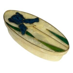 BLUE IRIS TRINKET STORAGE BOX 8 IN RARE FIND!